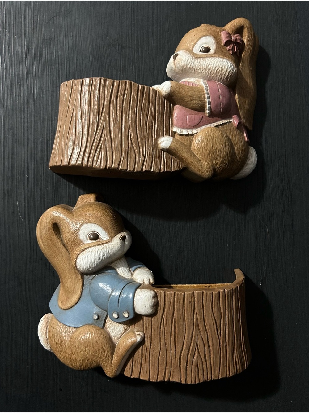 Vintage 1990’s Burwood Plastic Wall Pocket , Anthropomorphic Boy&Girl Bunny